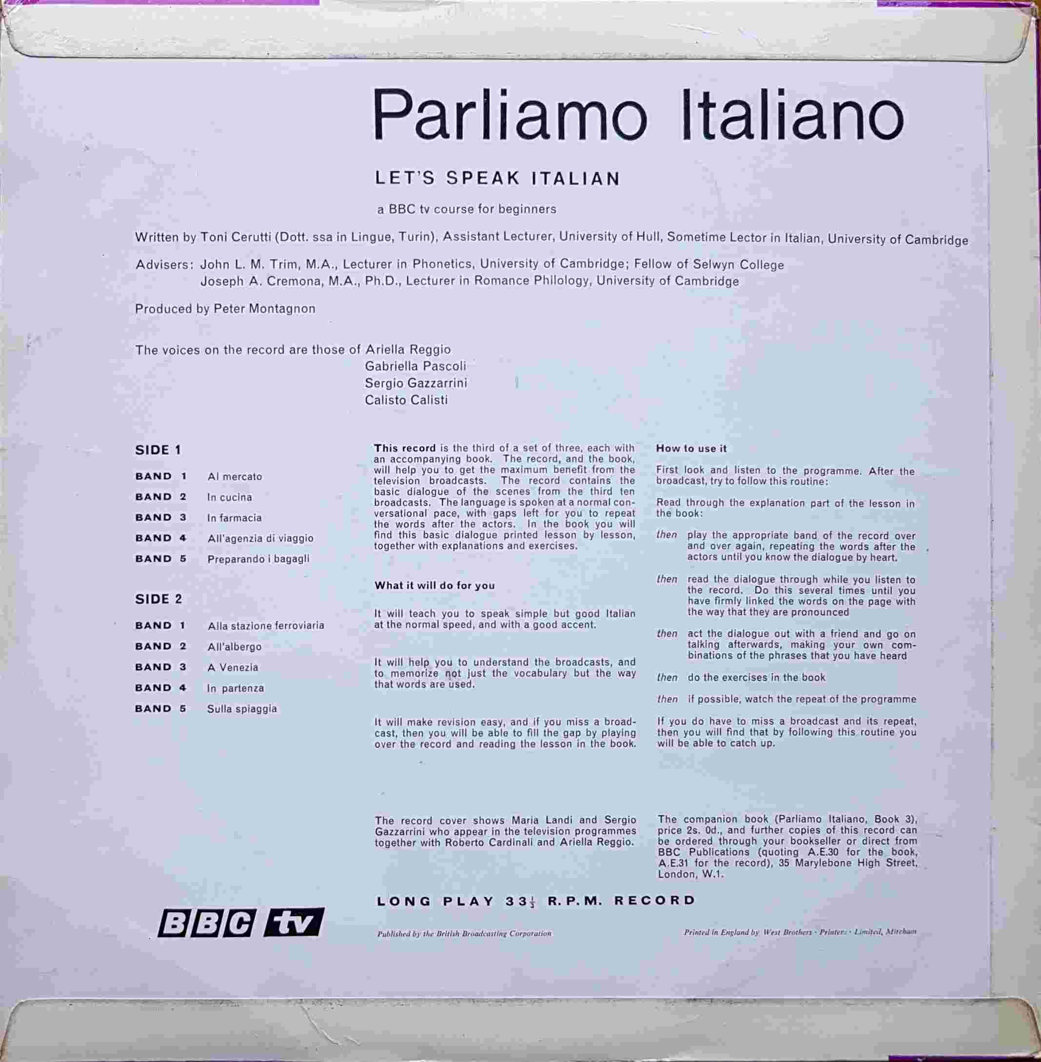 Picture of OP 5/6 Parliamo Italiano - Let's Speak Italian lessons 21 - 30 by artist Toni Cerutti from the BBC records and Tapes library